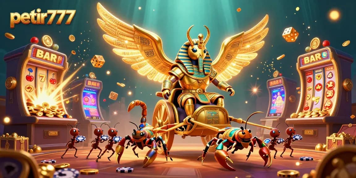 Experience thrilling gameplay with petir777's golden scarab and slot machine extravaganza.