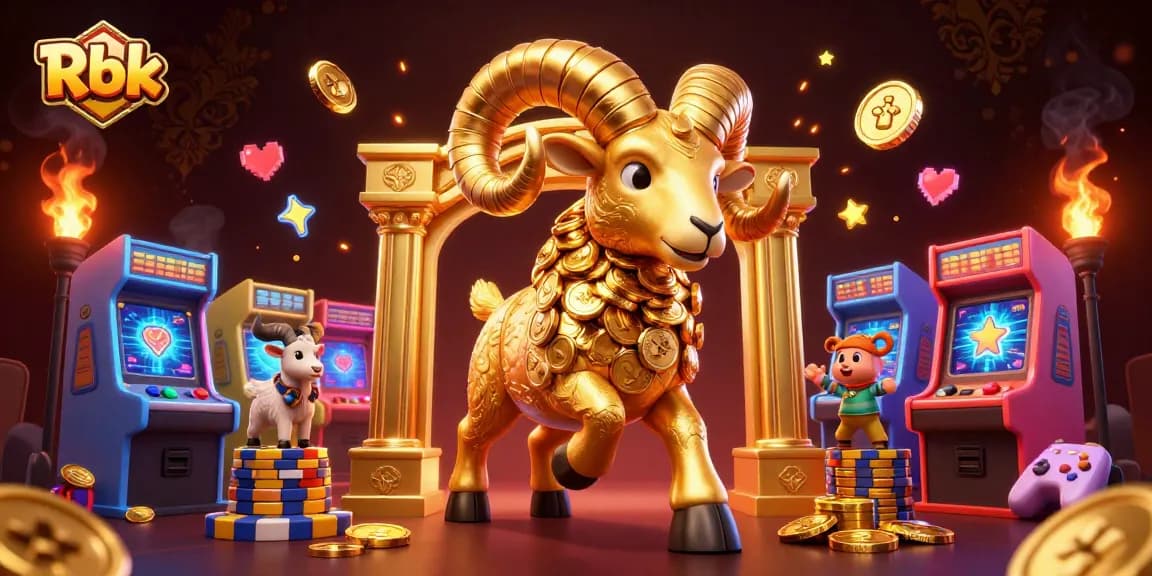 Rbk showcases an exciting charging golden ram amidst vibrant casino game elements for optimal gaming fun.