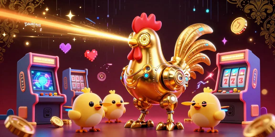 Experience the thrill of DAUNEMAS with a dynamic 3D illustration of engaging casino game elements.