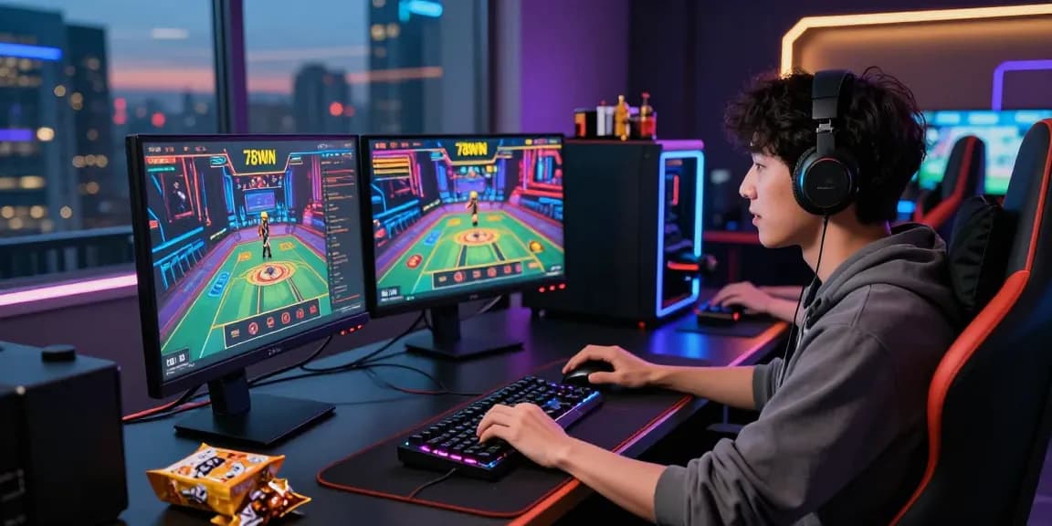 Experience the thrill of online gambling with 78WIN in a modern gaming setup featuring live casino excitement.