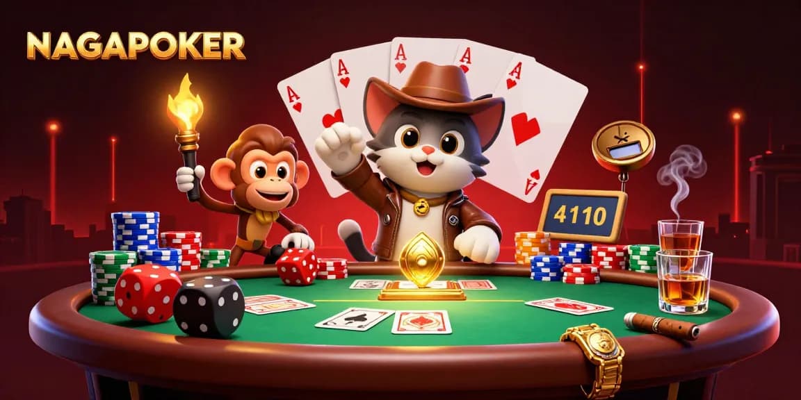 NAGAPOKER players enjoy a thrilling poker experience with colorful chips and community cards.