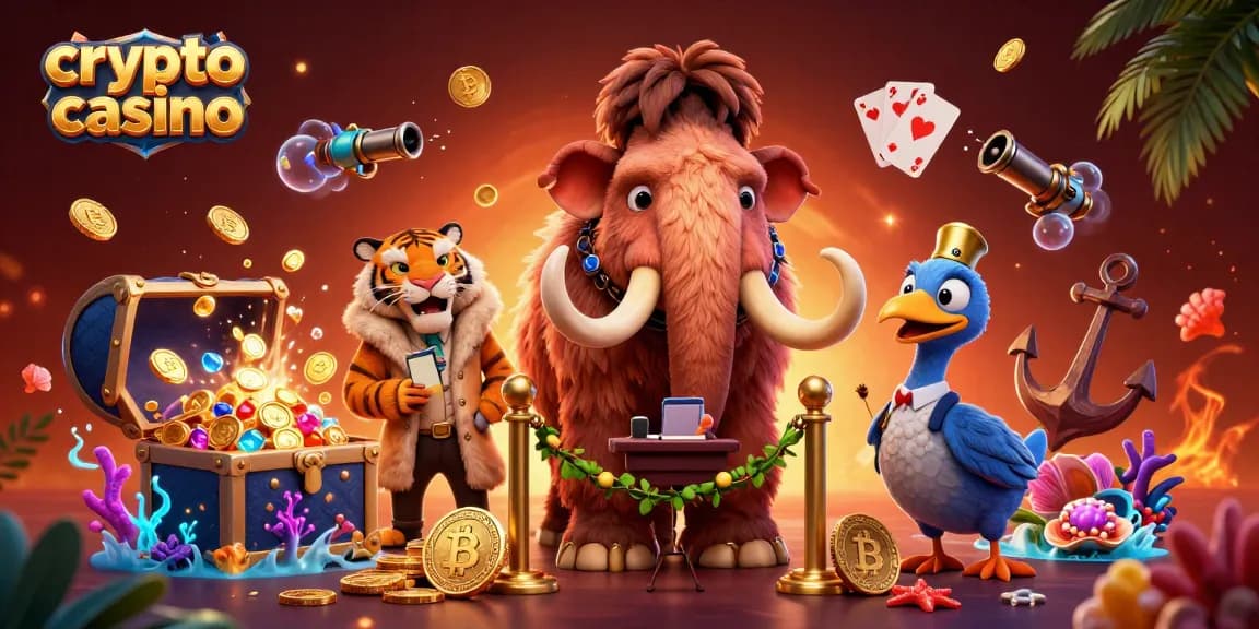 Experience the excitement of a crypto casino with vibrant characters and elements.