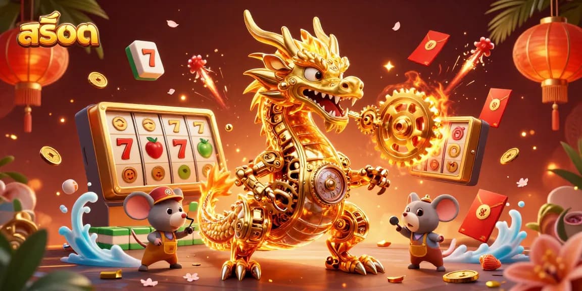 Experience thrilling สล็อต gameplay with a golden dragon and jackpot elements in a vibrant scene.