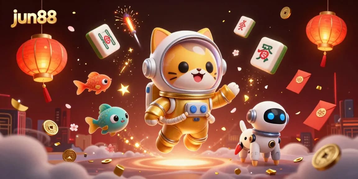Win big at jun88 with an exciting casino-themed cosmic adventure featuring a friendly astronaut cat and vibrant game elements.