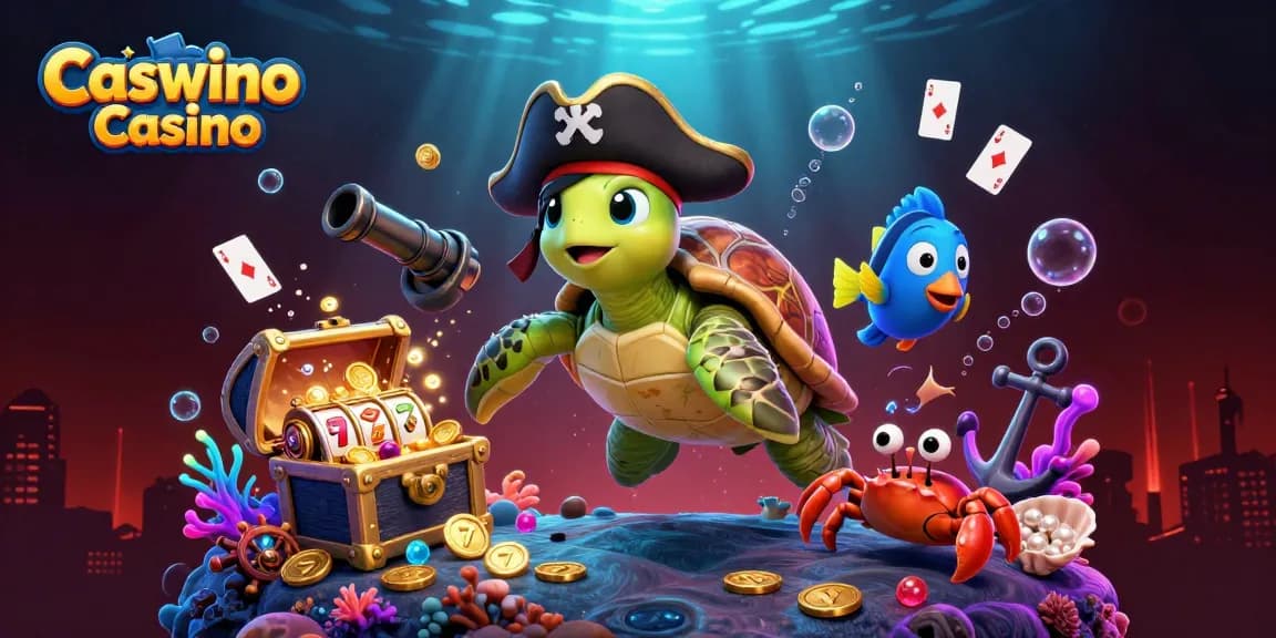 Experience Caswino Casino's exciting underwater adventure with vibrant characters and treasure!