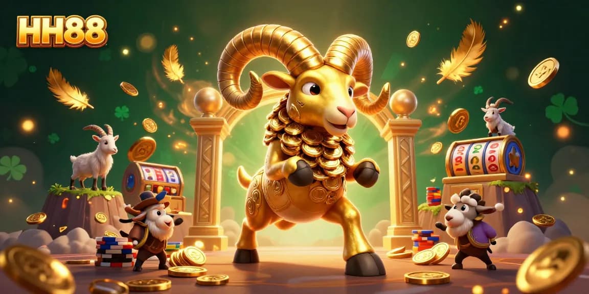 Experience thrilling gameplay at HH88 with a golden ram charging through a vibrant casino atmosphere.