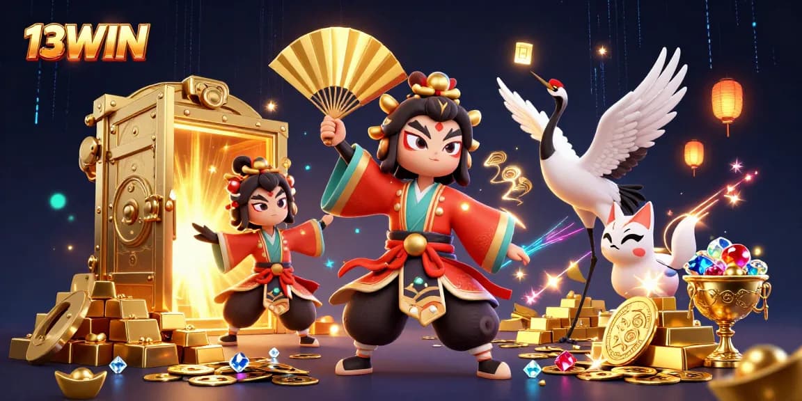 Engage in the excitement of 13WIN's dynamic gambling scene with vibrant characters and treasure