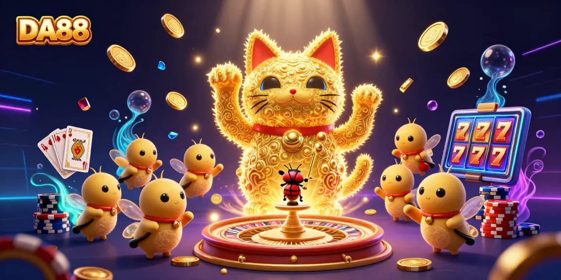 Experience the excitement at DA88 with a dynamic 3D illustration of casino elements!
