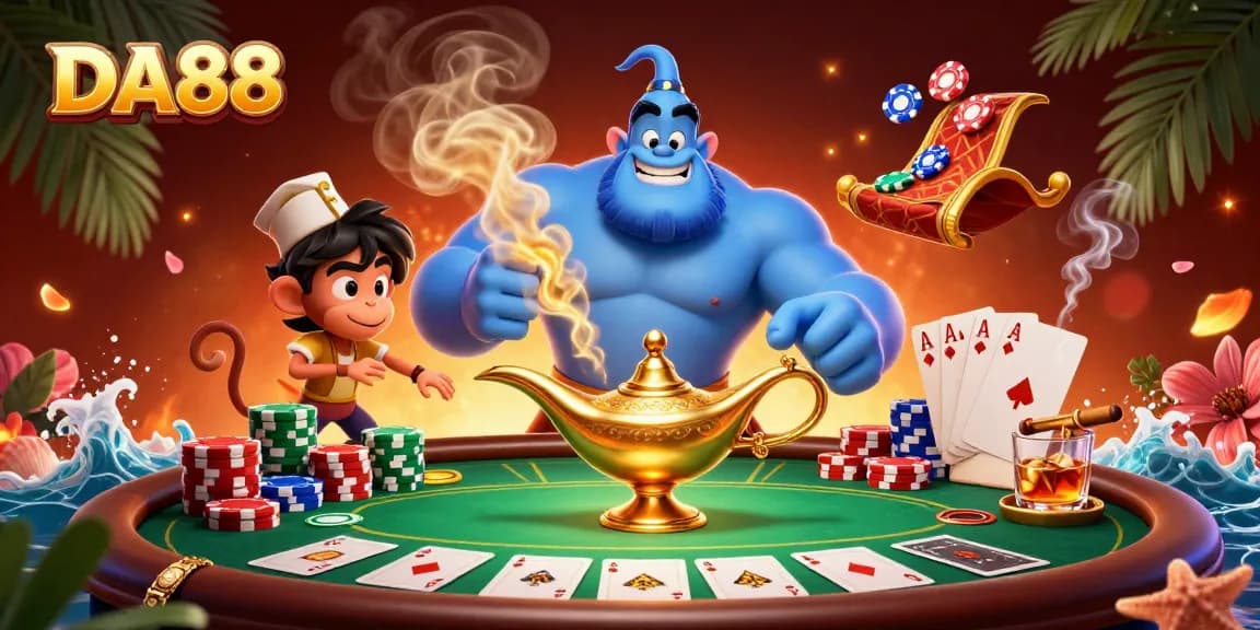 Engage with DA88's exciting poker atmosphere illustrated in a vibrant scene.