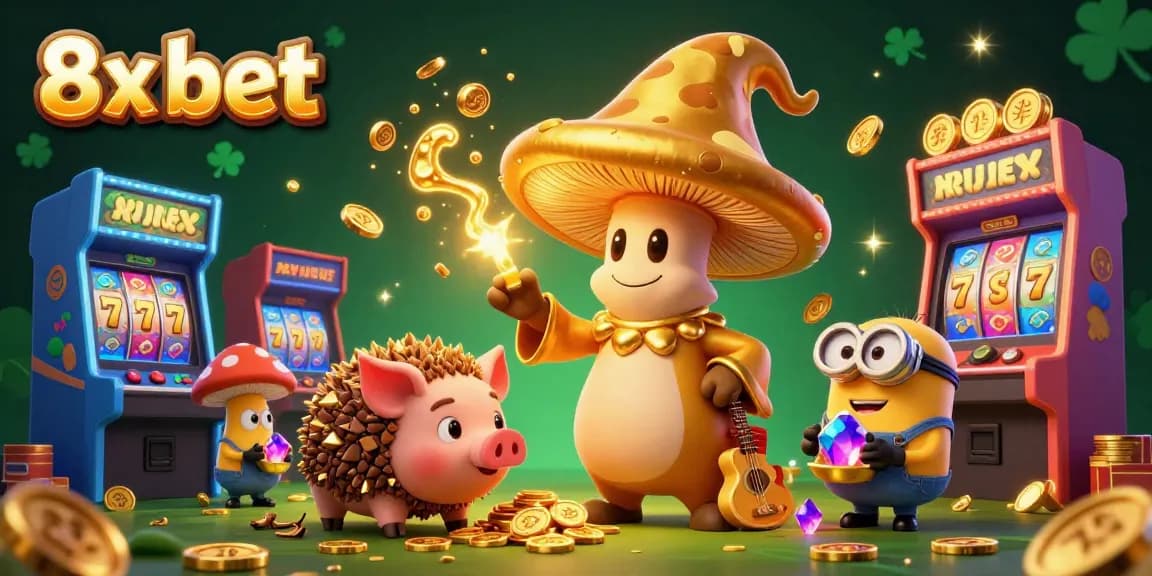 Engage with 8x bet at our colorful online casino featuring vivid characters, arcade machines, and magic.