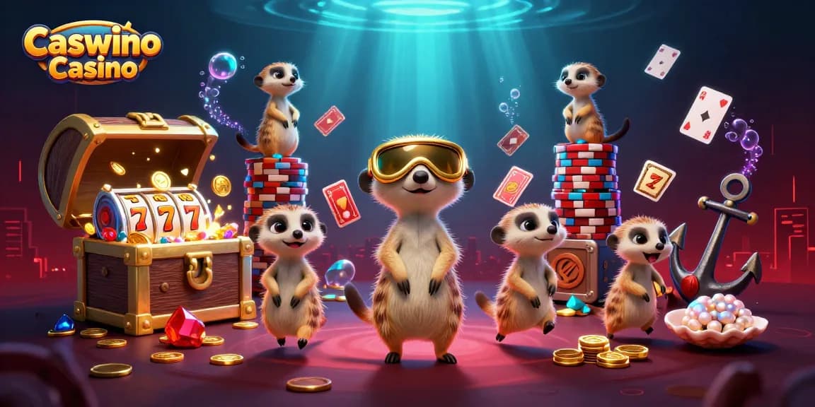 Experience thrilling gameplay at Caswino Casino with dynamic meerkats in an underwater casino scene.