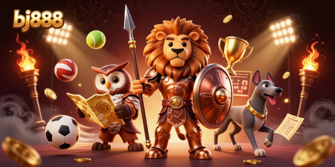 Engage in thrilling betting activities with bj888's vibrant casino scene featuring dynamic characters and game elements.