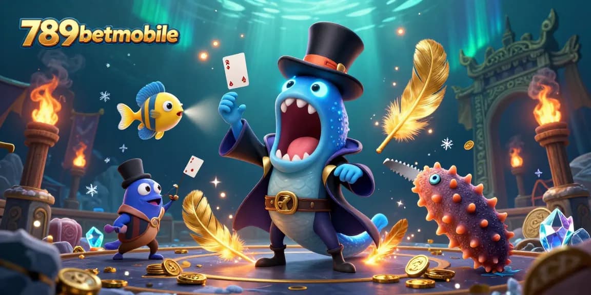 Experience thrilling magic acts in 789betmobile's underwater casino featuring a bioluminescent eel magician.