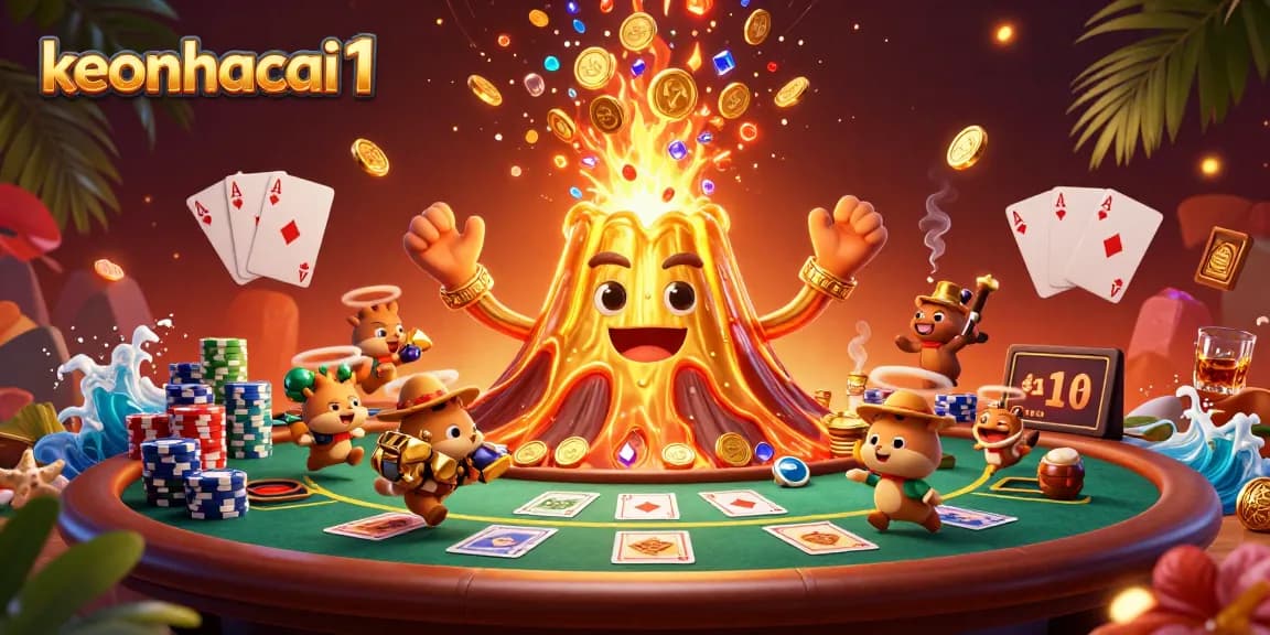 Experience thrilling wins with keonhacai1 at this exciting casino scene of treasure and poker.