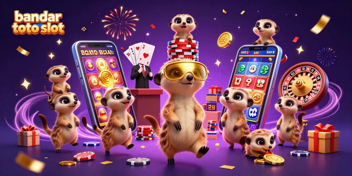 Play exciting bandar toto slot with engaging meerkats in a lively casino setting
