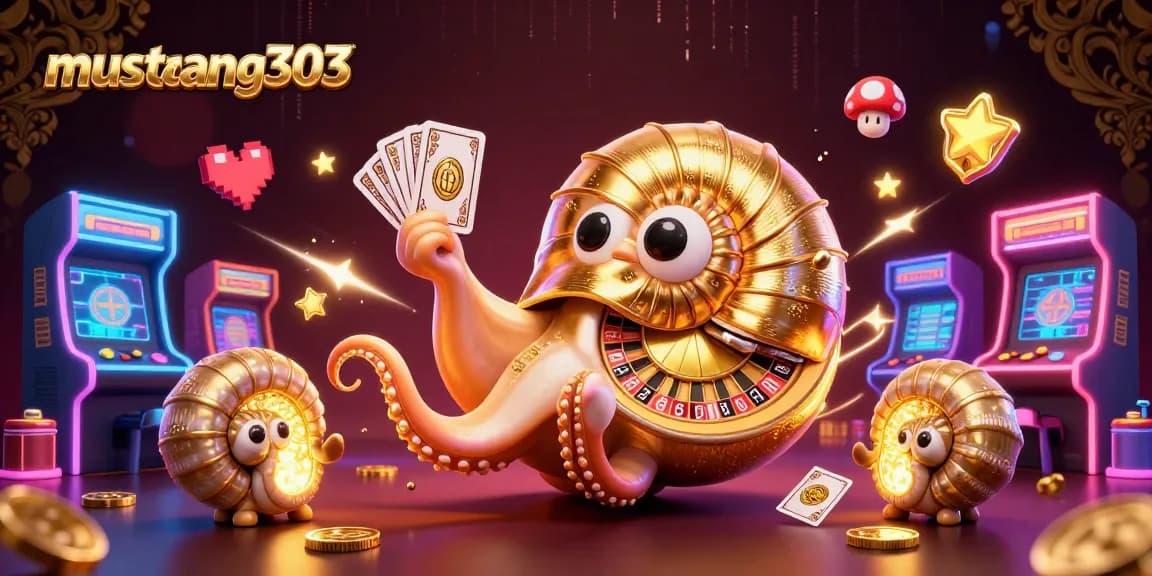 Engage with mustang303 in a vibrant 3D casino scene filled with colorful gaming elements.