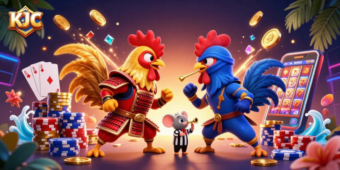 Experience thrilling action at KJ C with dynamic roosters, golden coins, and poker excitement