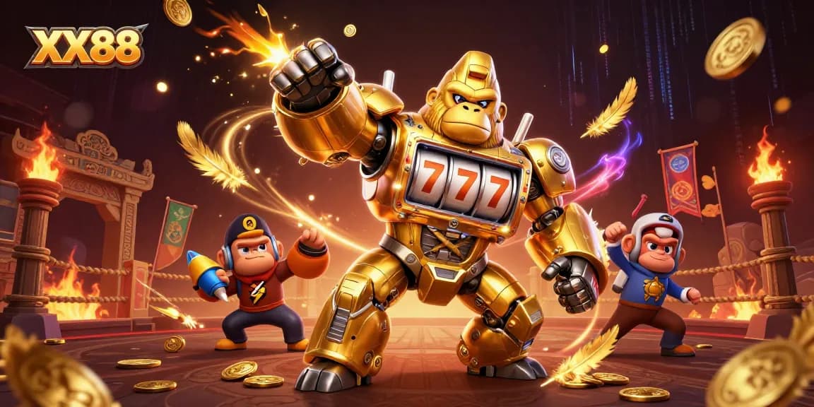 Join the excitement at XX88 as our golden gorilla mech unleashes jackpots!
