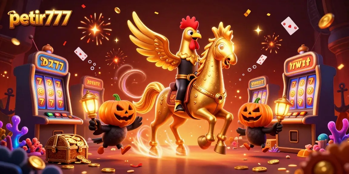 Experience the thrill of petir777 with a dazzling casino scene featuring adventurous characters and vibrant game elements.