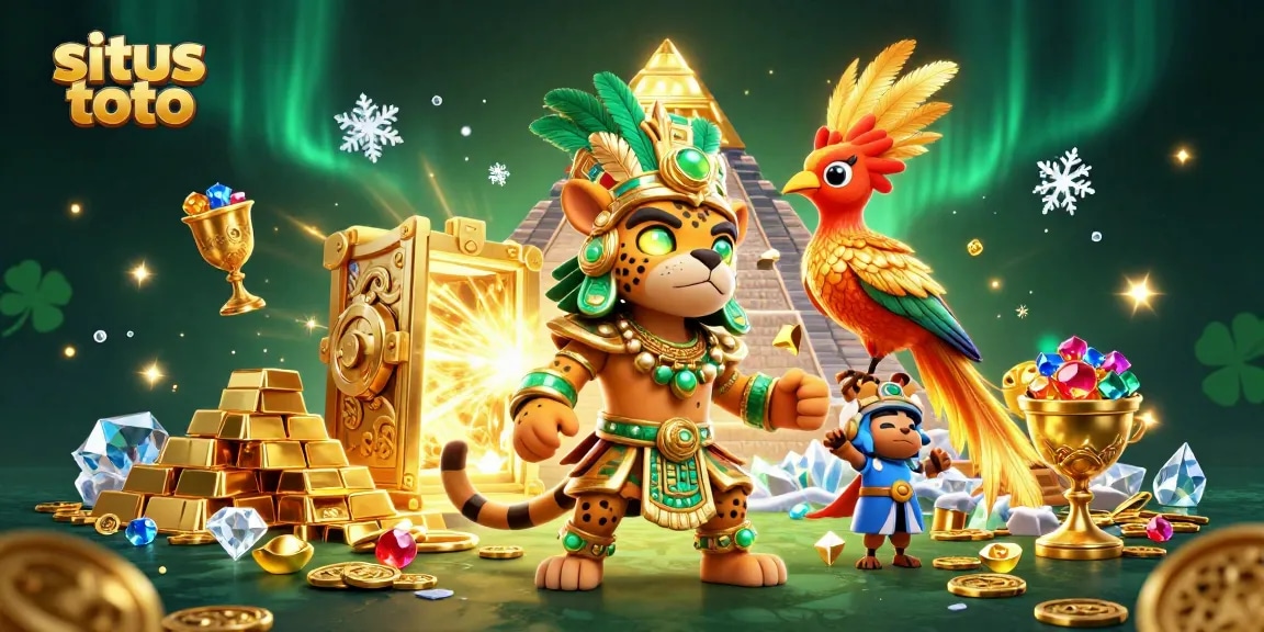 Engage with situs toto through vibrant 3D Mayan casino illustration depicting wealth and excitement.