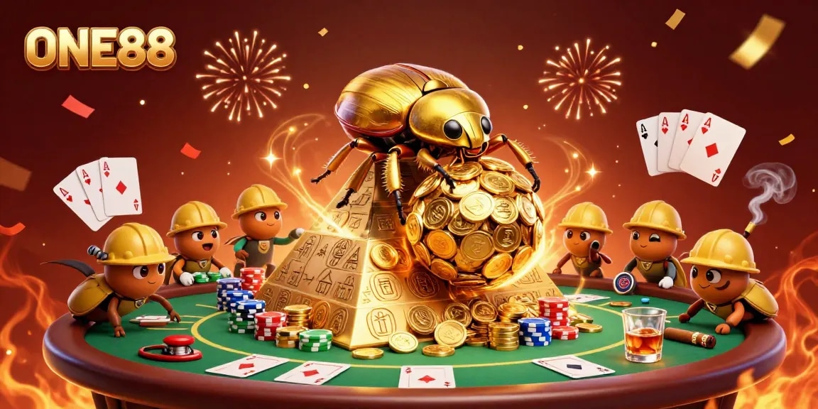 Engage with the extraordinary ONE88 as cartoon beetles navigate a thrilling casino adventure.