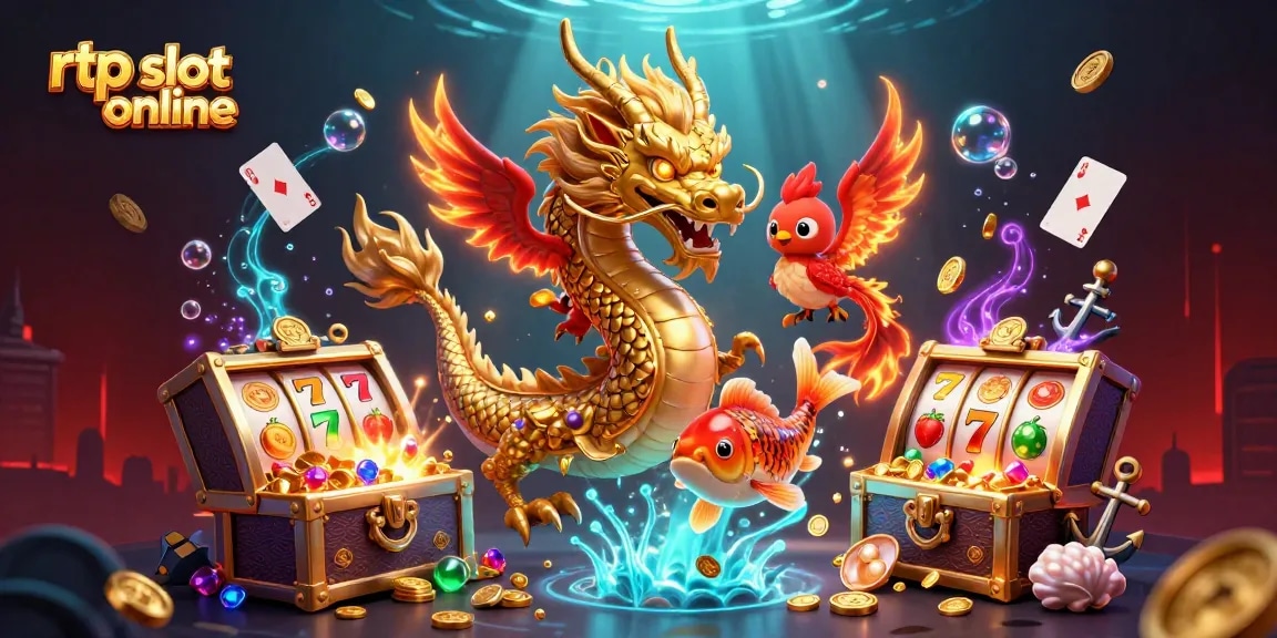 Experience the thrill of rtp slot online with vibrant 3D casino illustration showcasing dynamic slot elements.
