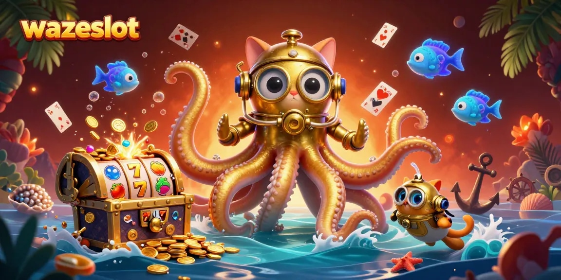 Experience the thrill of playing at wazeslot with slot reels and vibrant treasure in a captivating ocean scene.