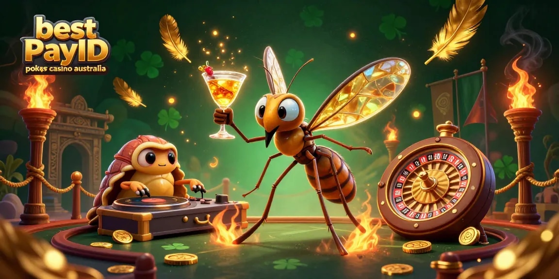 Experience the best PayID pokies casino Australia with a vibrant 3D illustration of gaming excitement.