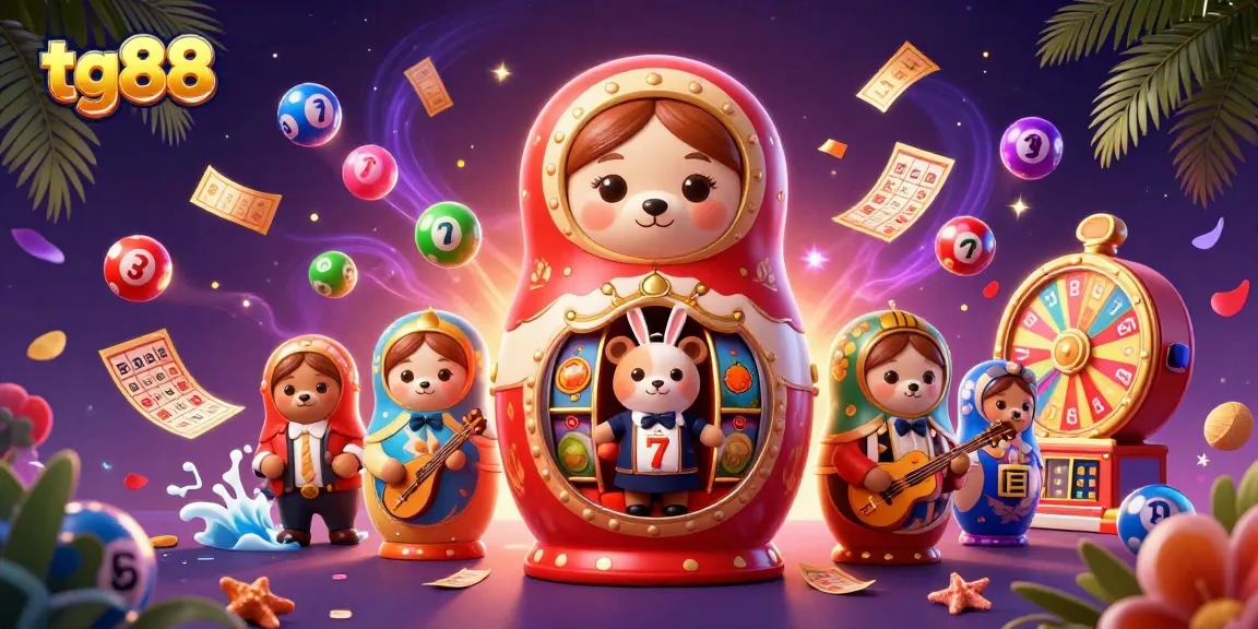 Engage in exciting gaming scenarios with tg88, featuring vibrant slot elements and charming animated characters.