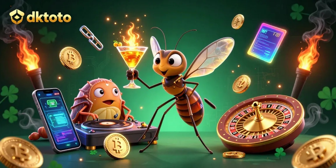 Engage with dktoto's vibrant casino world, featuring a lively mosquito mascot and unique roulette wheel.