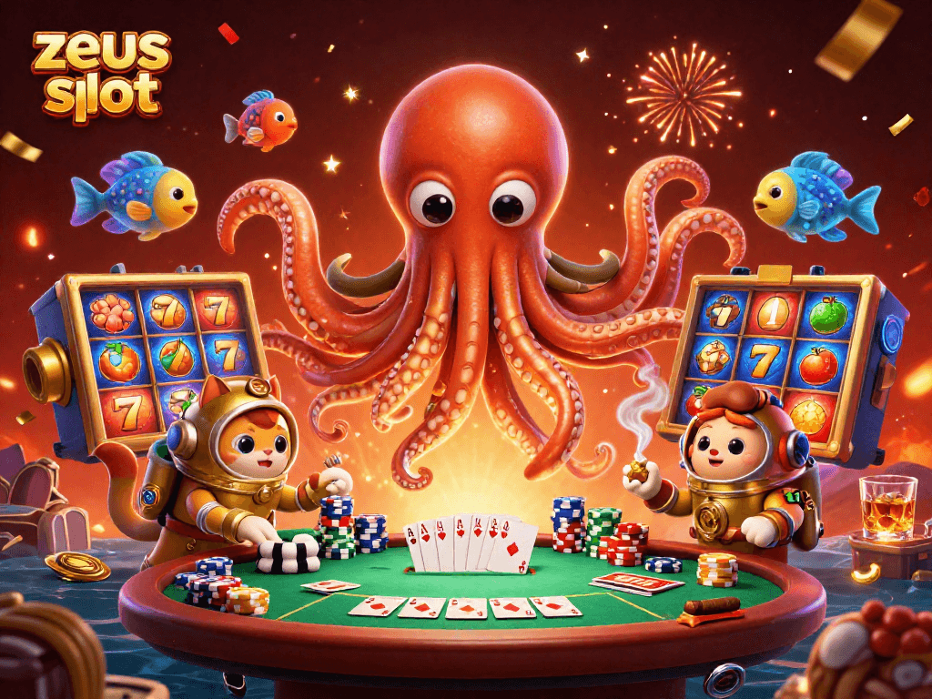 Experience the excitement of zeus slot with a 3D illustration of jackpot symbols and characters.