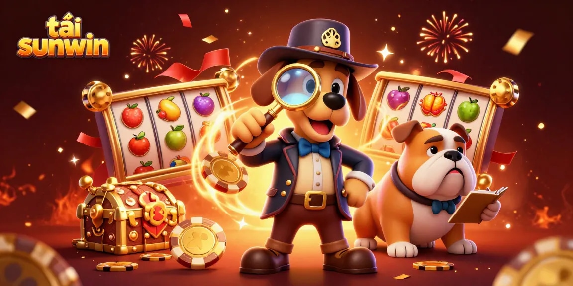 Join the excitement at tải sunwin with a vibrant 3D illustration featuring a detective uncovering hidden treasures in a thrilling casino atmosphere.