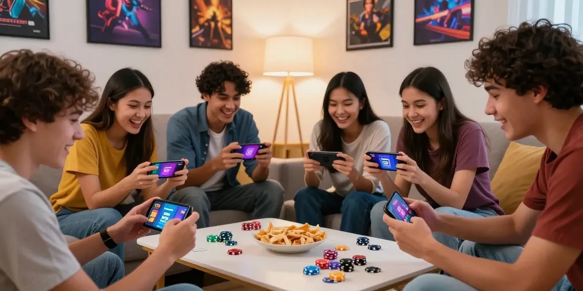 Friends enjoy playing Teen Patti Gold mobile app, showcasing dynamic gaming experience.