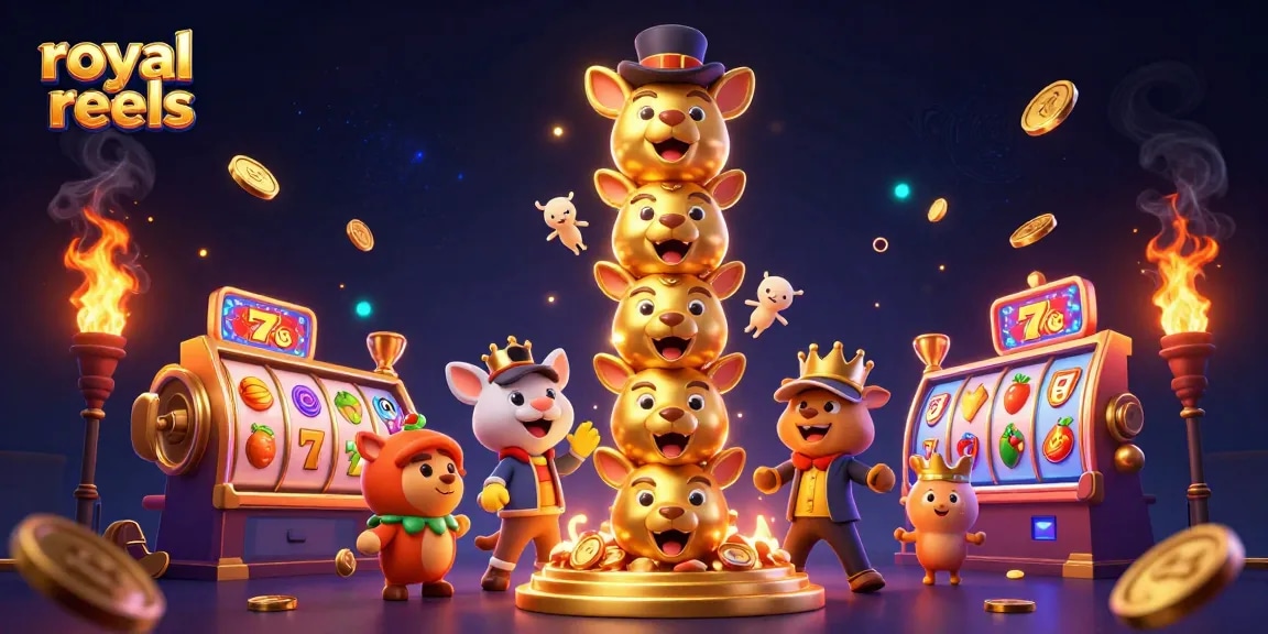 Engage with royal reels in a captivating casino scene filled with vibrant slot elements.