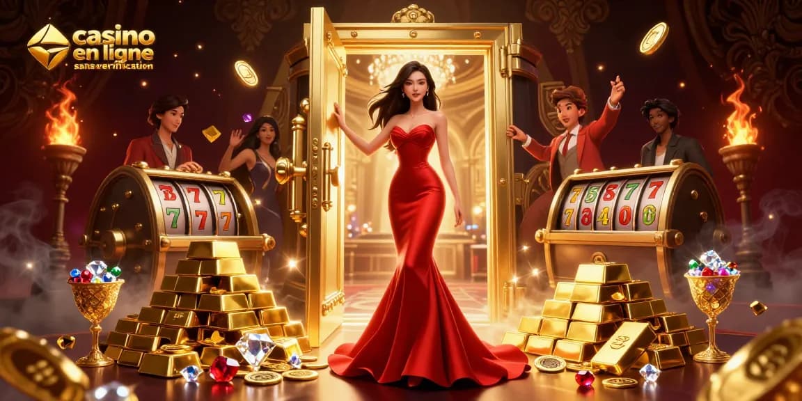 Participez à un gameplay palpitant dans un casino en ligne sans vérification avec des éléments luxueux en gemmes et en or.