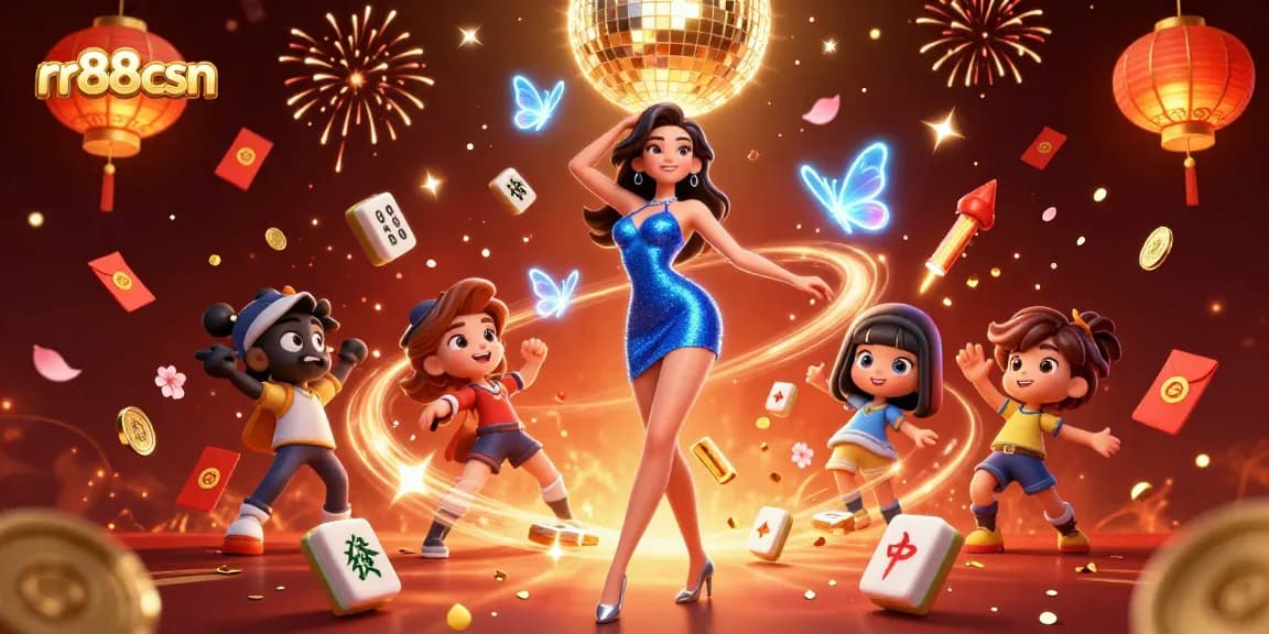 Experience the thrill of rr88csn with vibrant casino elements and glamorous characters as they celebrate wins.