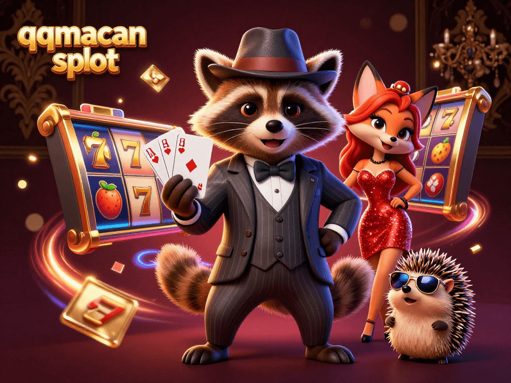 Experience thrilling wins with qqmacan slot in this vibrant casino illustration.