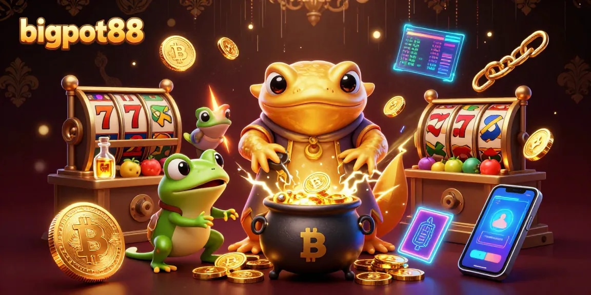 Experience thrilling gameplay with bigpot88 in a captivating 3D slot-themed illustration.
