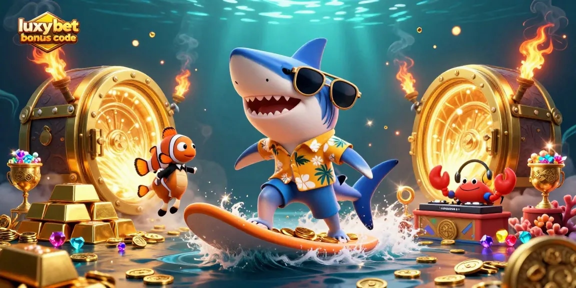 Experience the luxy bet bonus code with vibrant casino-themed cartoon characters in a rich, dynamic scene.