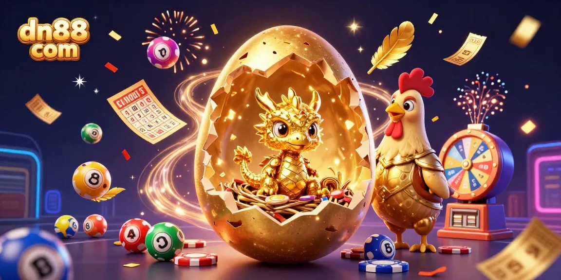 Engage with dn88 com's thrilling gaming scene featuring golden elements and vibrant lottery themes.