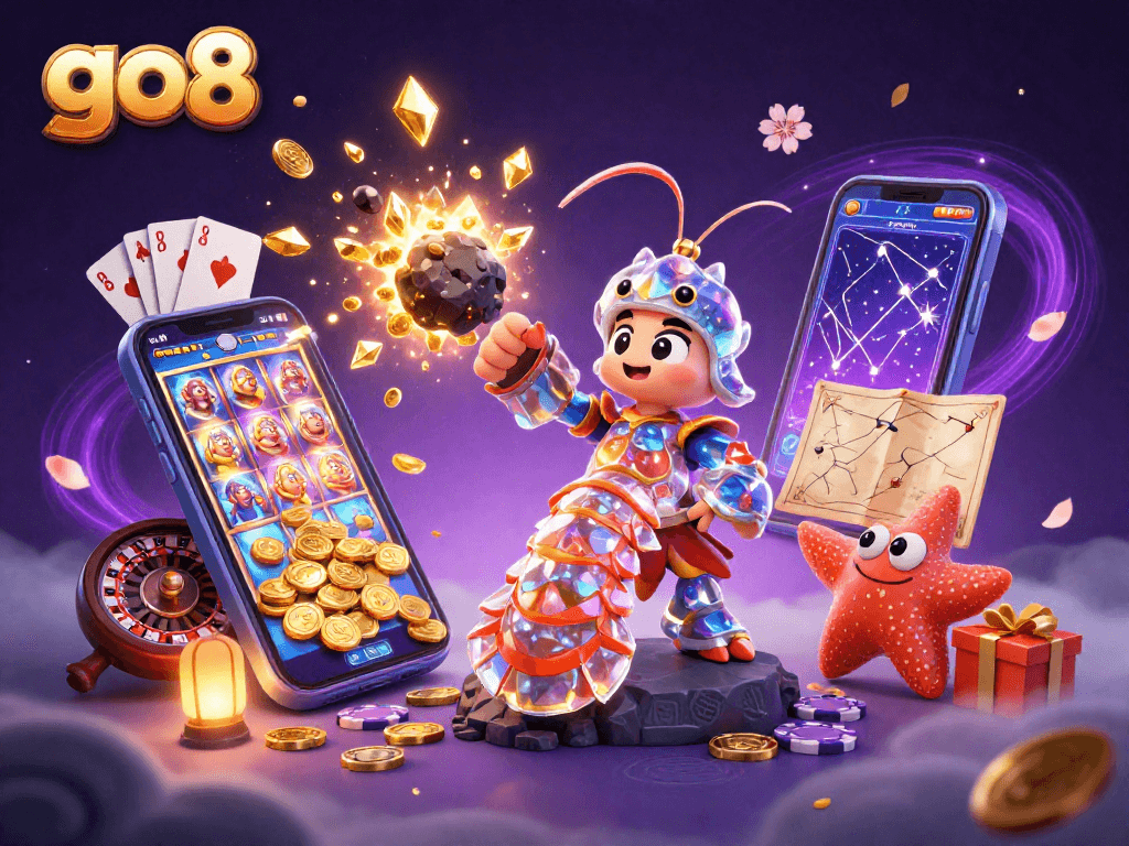 Experience the excitement of go8 with a galactic samurai shrimp amidst stunning casino games.