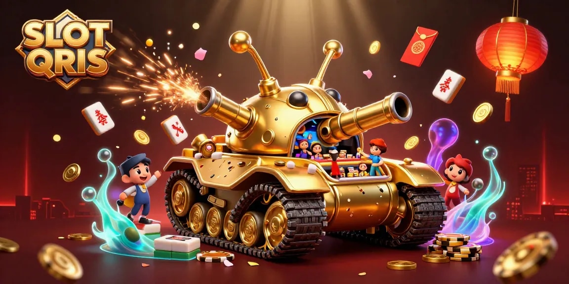 Experience the excitement of SLOT QRIS with a vibrant casino scene inside a golden beetle tank.