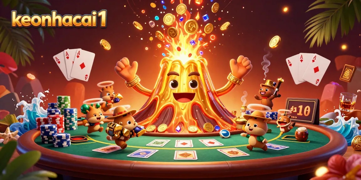 Experience thrilling wins with keonhacai1 at this exciting casino scene of treasure and poker.