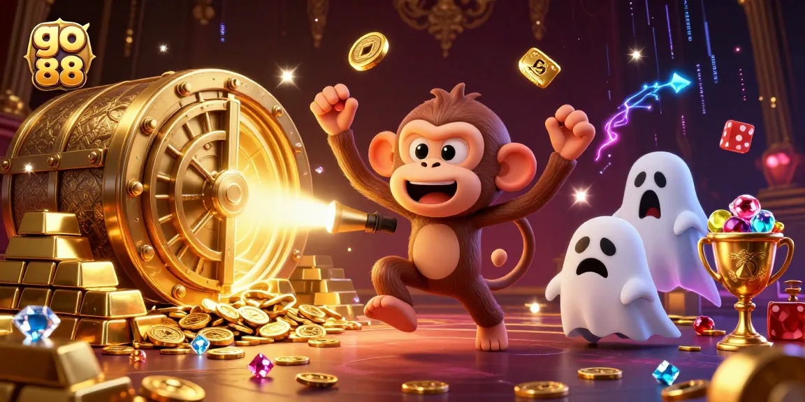 Experience thrilling action with go 88 as a playful poltergeist monkey juggles coins in a lively casino.