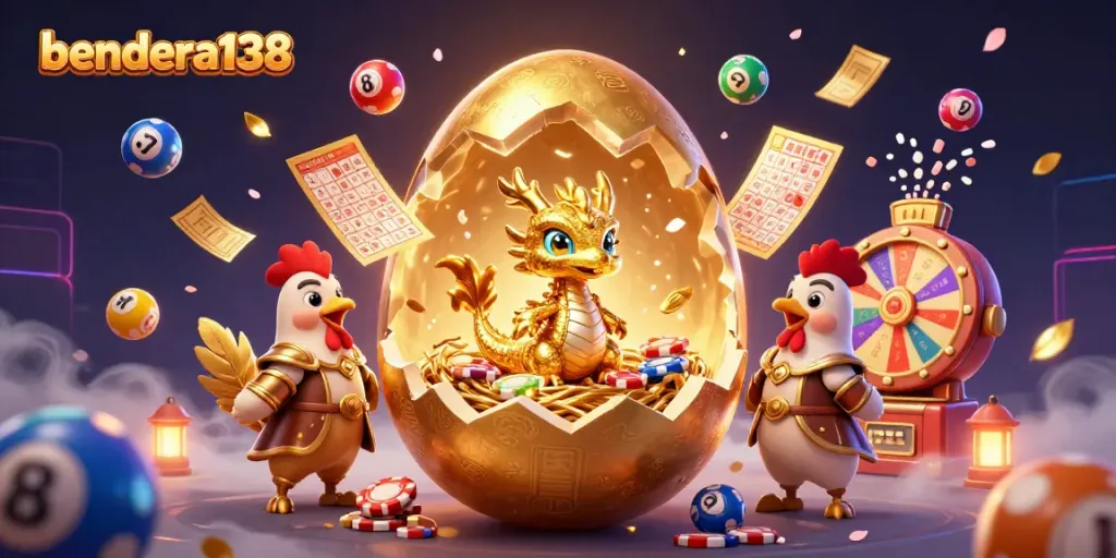 Engage with bendera138's exciting rewards and promotions, featuring vibrant casino elements and a fantasy scene.