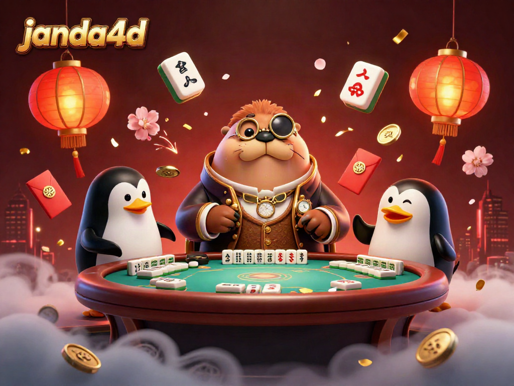Gambaran janda4d dengan walrus bermain poker di bawah laut, dikelilingi elemen hoki.