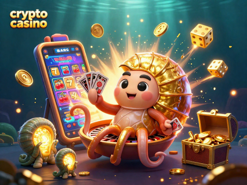 Experience the excitement of a crypto casino adventure with a vibrant 3D illustration of a nautilus roulette wheel.