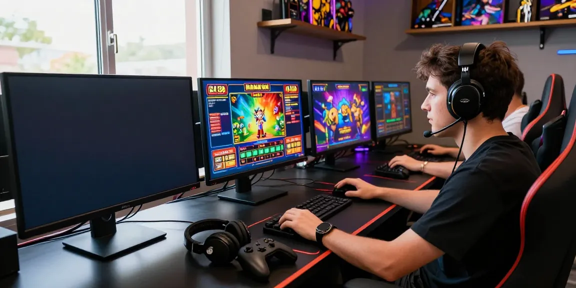 Engaged player enjoying Batman138 online gaming slots, vibrant setup.