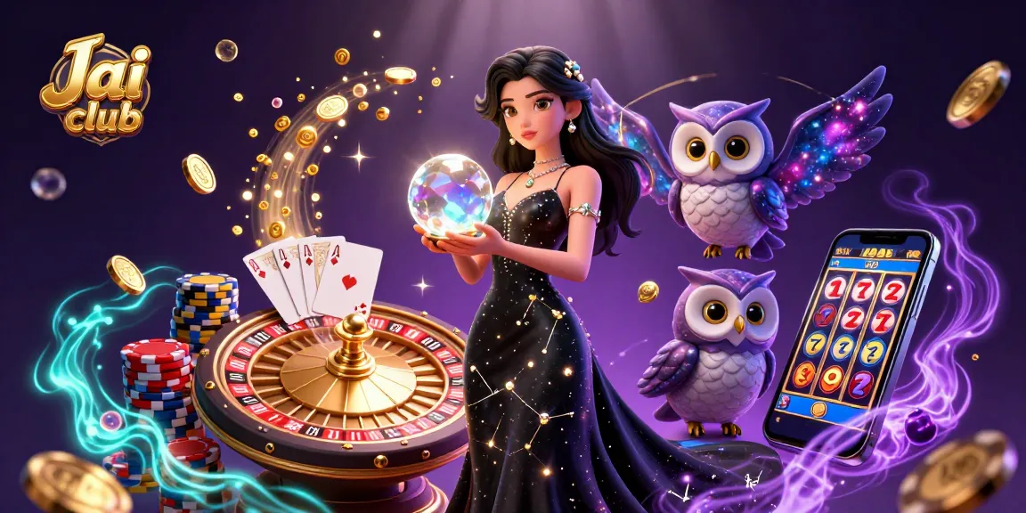 Experience the excitement of Jai club featuring vibrant casino elements like coins and cards.