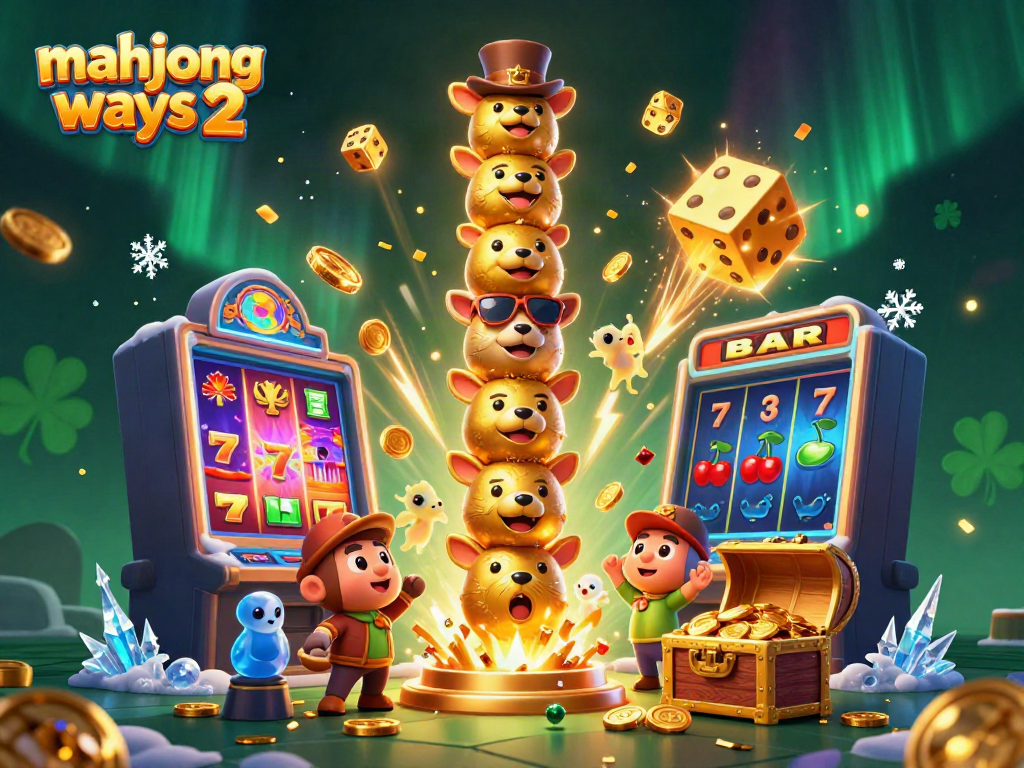 Experience mahjong ways 2 excitement with a totem pole and slot machine bursting with wins.